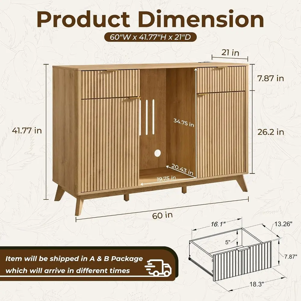 60luted Coee ar Cainet with Mini ridSpace, Natural Oak | Mini ridCompatile, uilt In Charging Station, 3 Stemware Racks, 2 Ders,