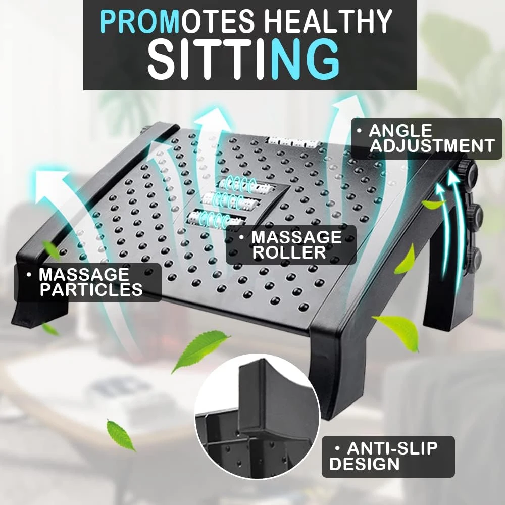 

1PC Adjustable Foot Rest for Office Chair – Ergonomic Under Desk Foot Stool with Massage Rollers for Work & Home