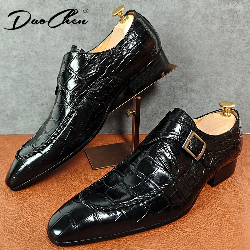 Mocassins de couro masculino, sapatos pretos, estampa de crocodilo, padrão tecido, homens vestem sapatos, casamento, escritório, marca de luxo