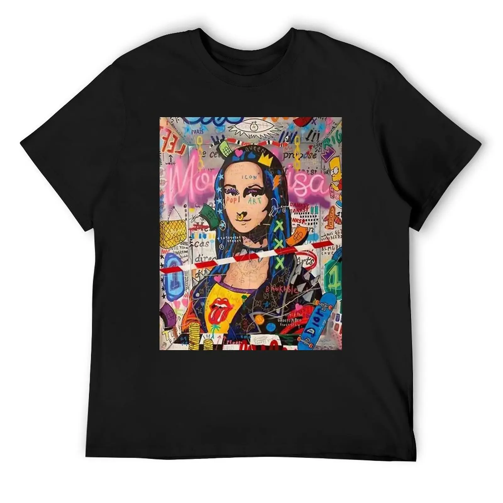 Banksy Mona Lisa for Sale Round Neck T-shirt Motion T-shirts Vintage Funny Novelty Home USA Size