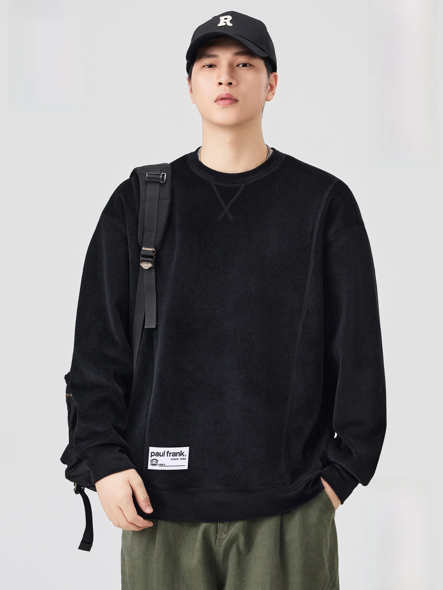 

PaulFrank Thiened Fce Hoodie Men's Long Sve round Ne Warm Casual Top Polyester Fiber Winter Loose Fit Street Sle