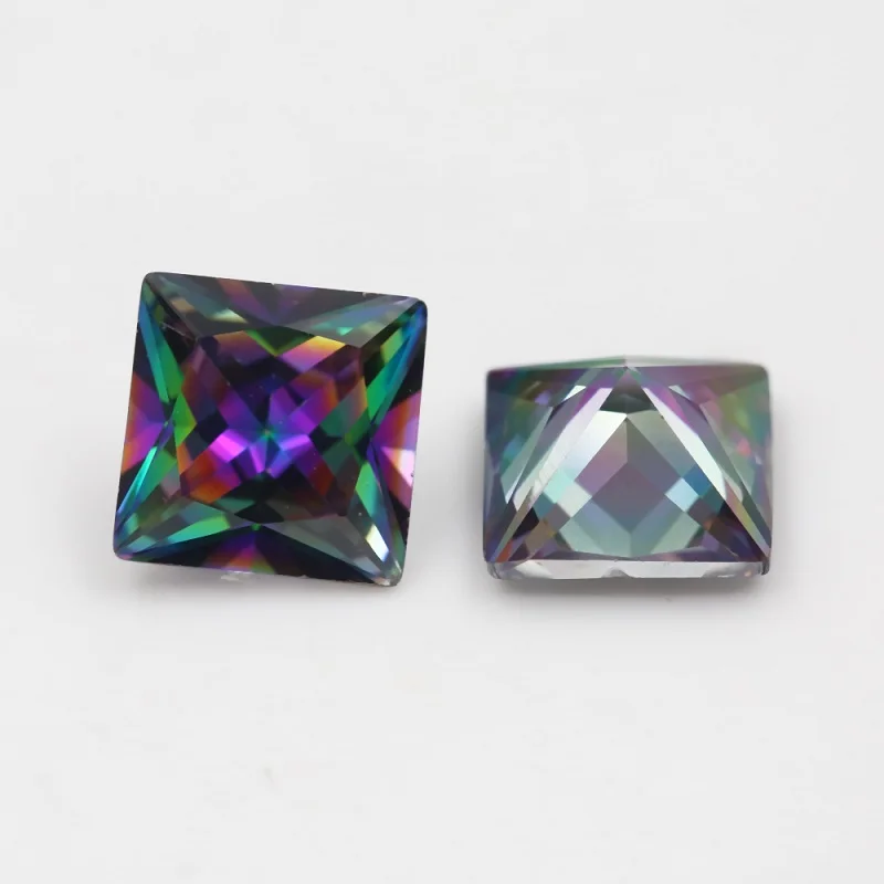 Größe 3x3mm~12x12mm Quadratischer Prinzessinnen-Schliff, farbig plattierter Zirkonia-Stein, loser mehrfarbiger CZ-Synthetischer Edelstein für Schmuck – Detail 2