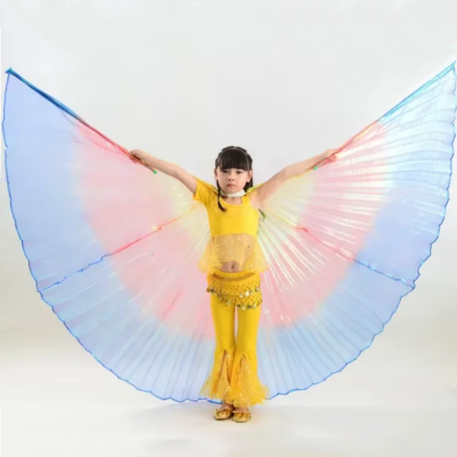 Isis Wings Colorful Belly Dance Wings with Stick Egyptian Indian Dance Wings Performance Costumes Rainbow Stage Prmance Props