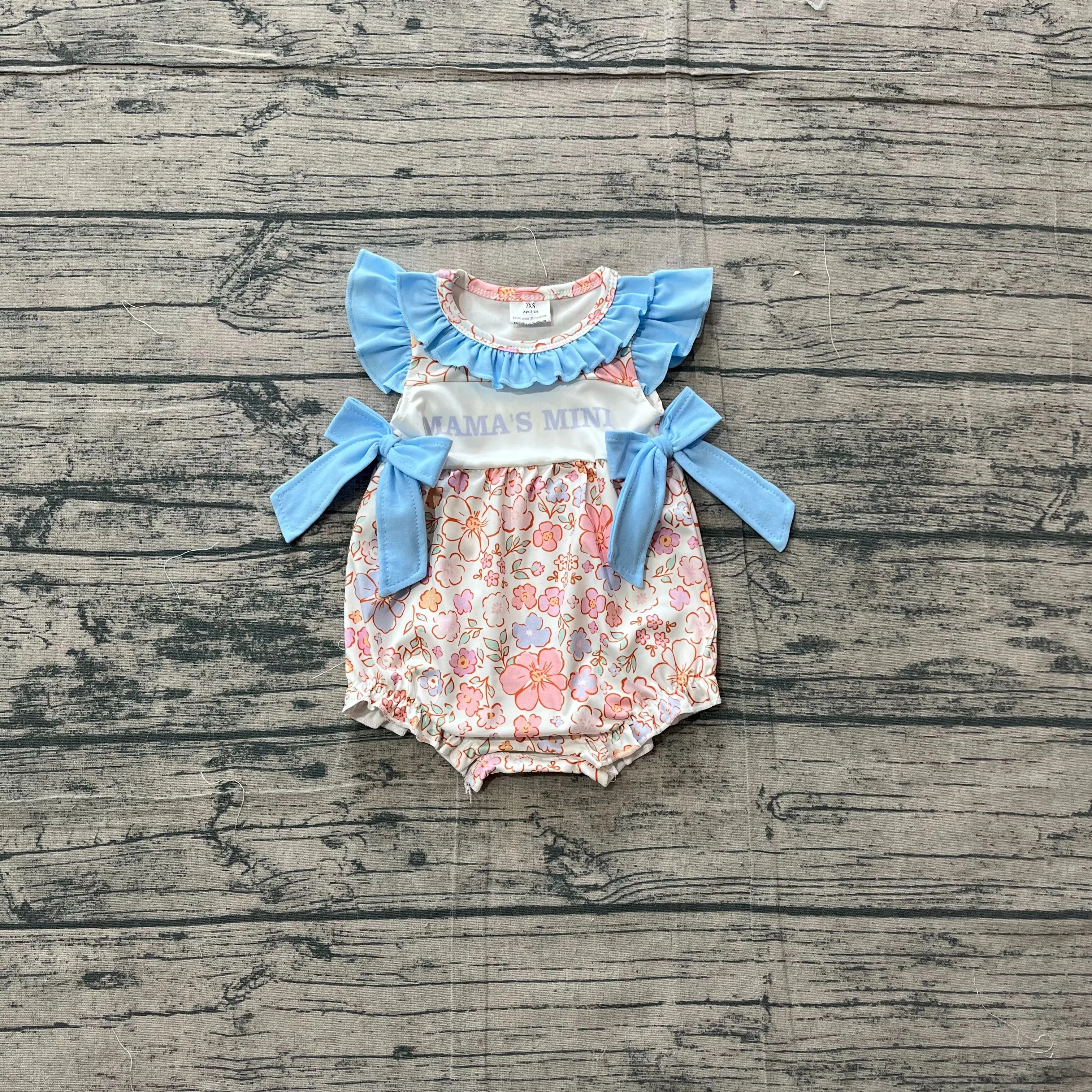 Wholesale Newborn Infant Flower Bodysuit Kids Toddler Short Sleeves Blue Bows Mama's Romper Baby Girl Children Girls Clothes