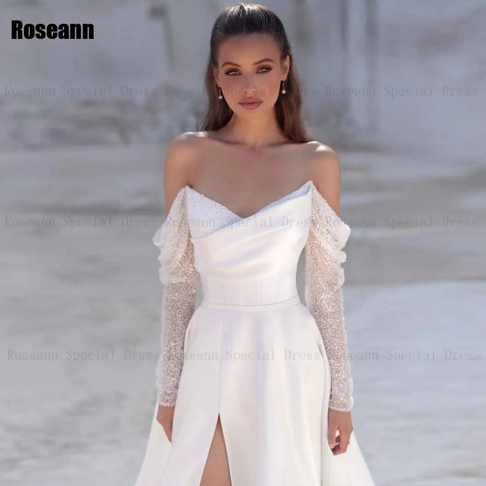 Exquisite A-line Wedding Dress Off-The-Shoulder Front Split Full Open Back Bride Dresses Brush Train Floor Length robe de mariée