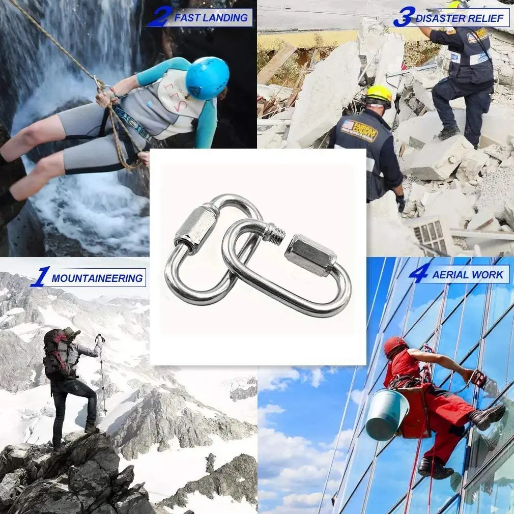 10pcs Quick Link Ring Stainless Steel Heavy Duty Carabiner D-Lock Repair Pet Keychain For Outdoor Travel Equipment M4M5M6M8M10