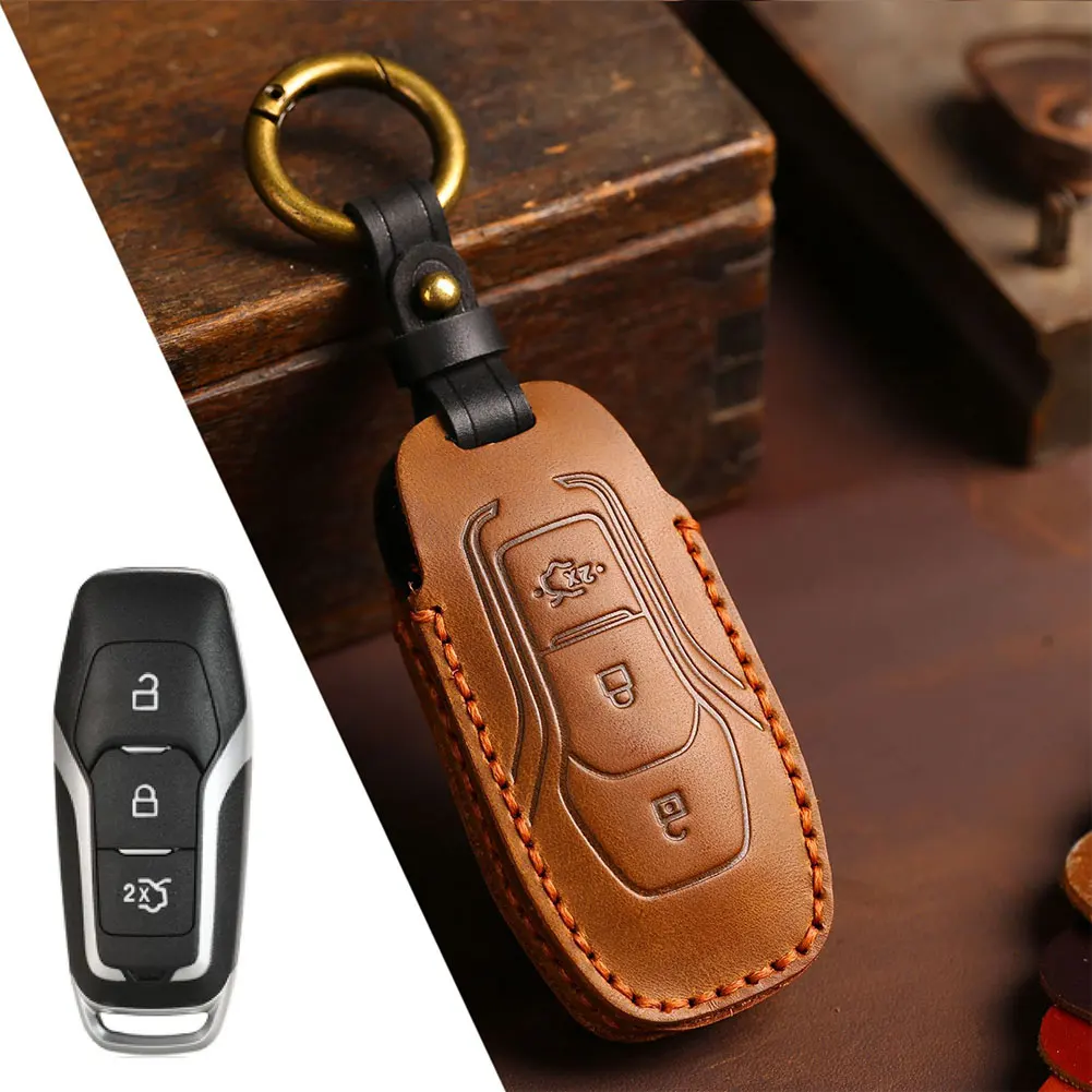 

Чехол для ключей, совместимый с Ford, для ключа 3, 5, защита на 360 градусов с удобным обслуживанием из воловьей кожи