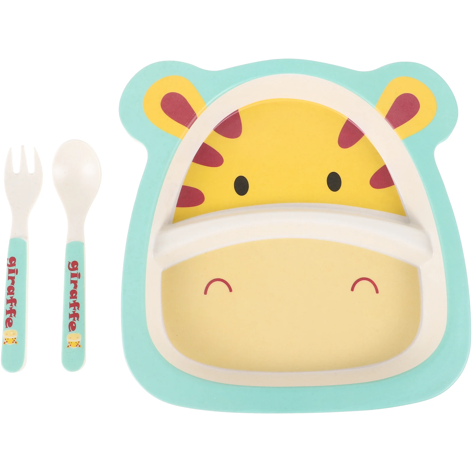 

1 set 1 Set Bamboo Fiber Plates Giraffe Design Divided 2-Compartment Food Serving Plate Durable Dinnerware Set