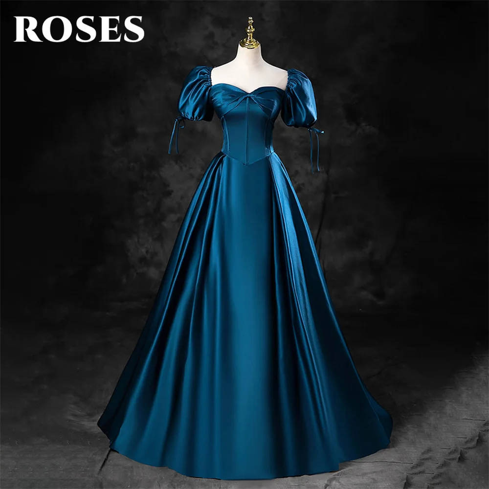 

ROSES Peacock A Line Evening Gown Lace Up Back Elegant Prom Dresses Puff Sleeve Stain Wedding Evening Dresses robes de soirée