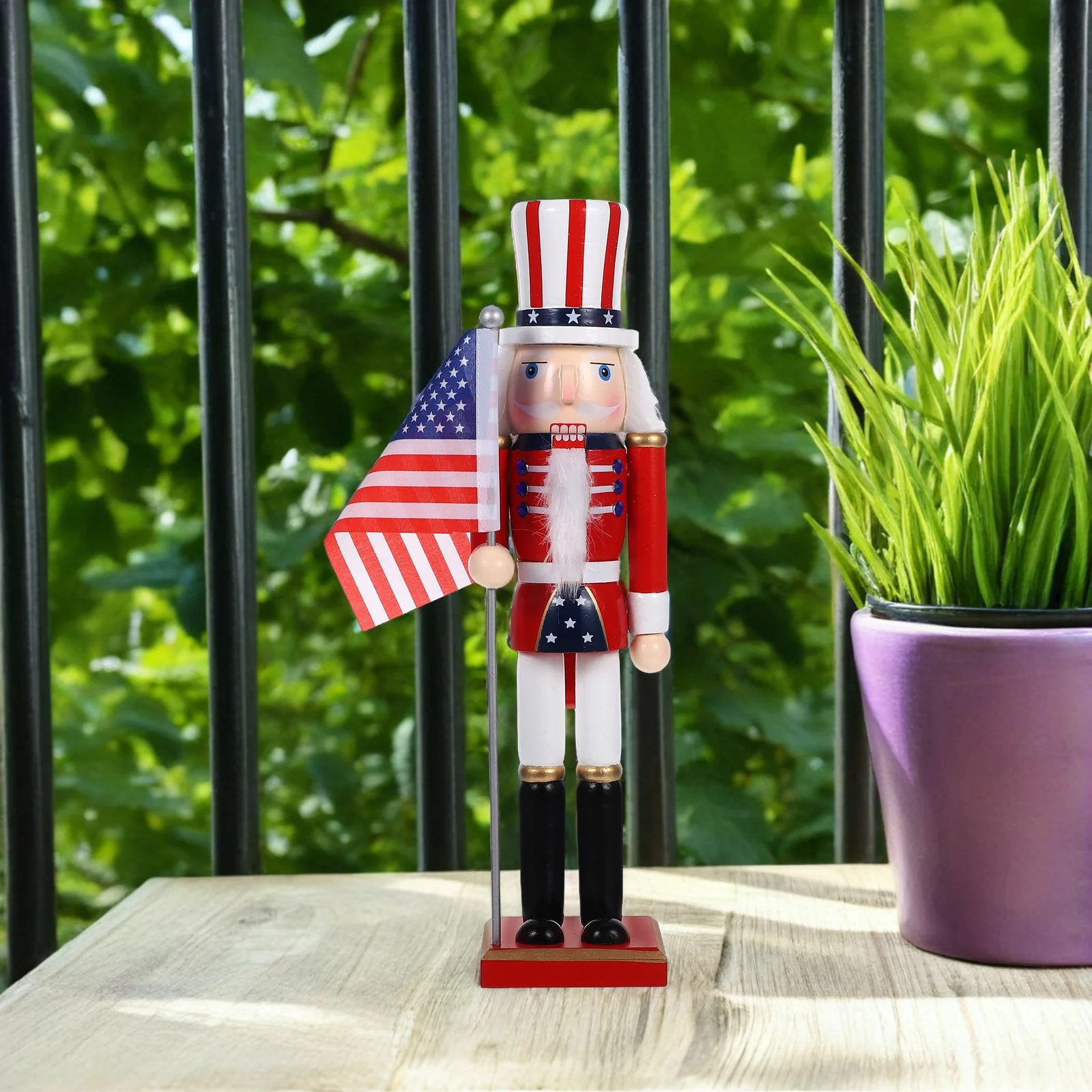 

Nutcracker Soldier 38cm Wooden Nutcracker Patriotic Holiday Tabletop Shelf Decor Independence Day Christmas