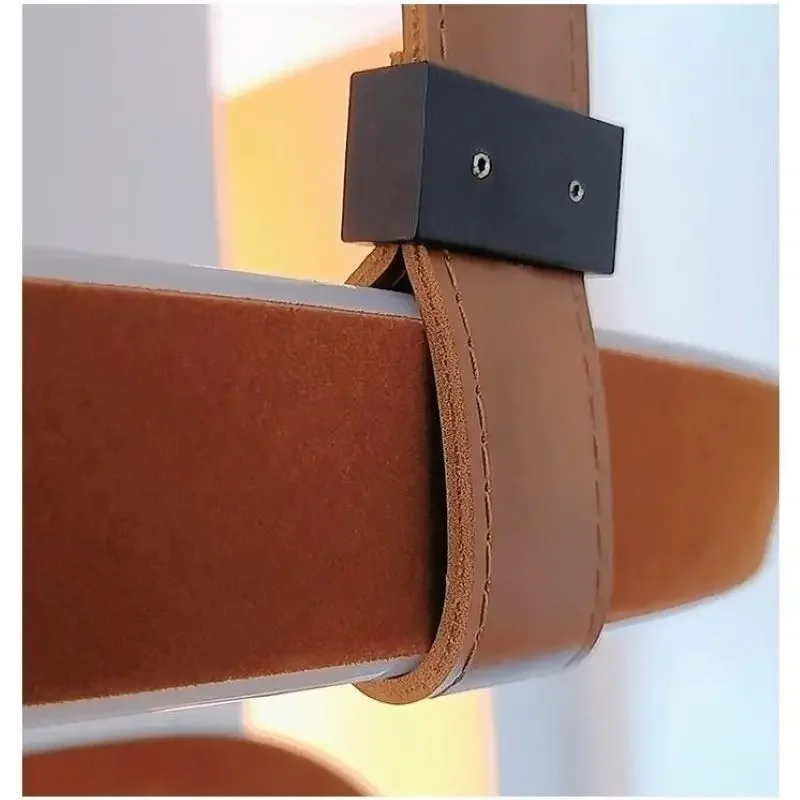 SANDYHA Modern LED Pendant Light Leather Ring Chandelier for Living Room Dining Bedroom Postmodern Simple Design