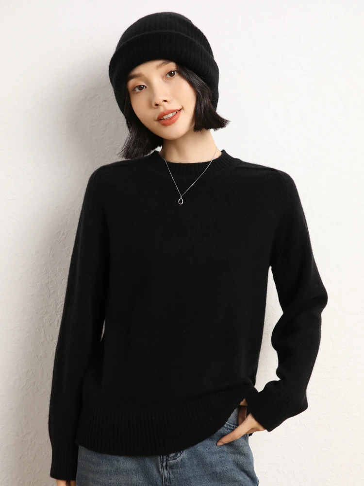 Women's Autumn Winter Thick Warm Soft O-neck Pullover 100% Cashmere Sweater Fashion Casual Loose Basic Style Clothing Tops