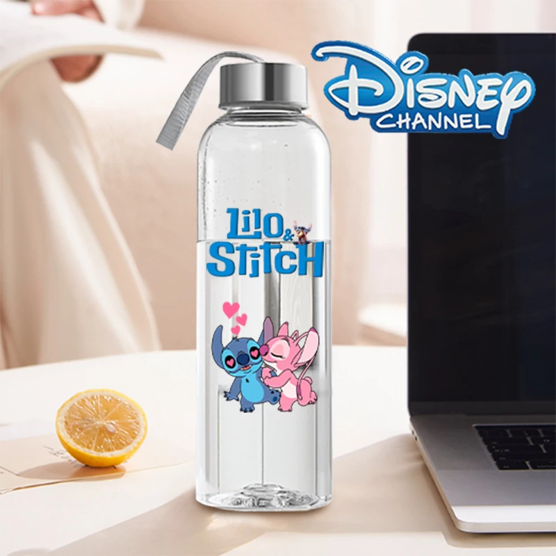 

400ml Disney Stitch Transparent Water Bottle Cute Cartoon Jug Anime Portable Glass Milk Cup with Lid Outdoor Sports Kettle Gifts