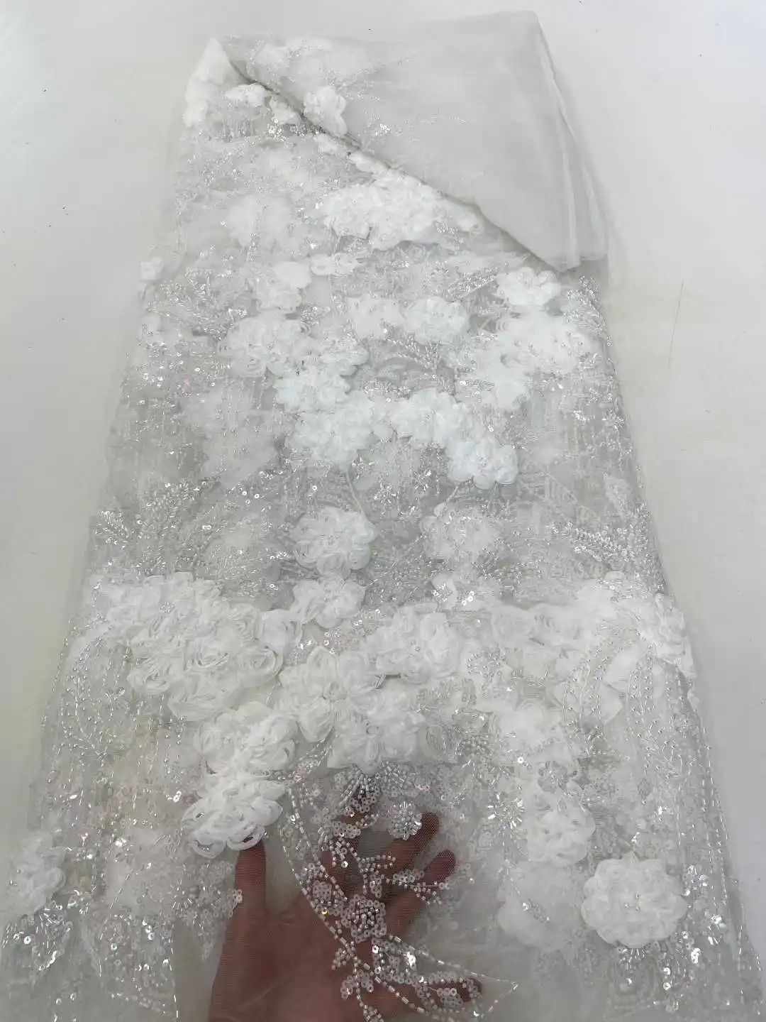 الأبيض مطرز أقمشة الدانتيل جودة عالية المطرزة الدانتيل 2024 الأبيض بيردال الدانتيل ثلاثية الأبعاد زهرة الدانتيل النسيج لفستان الزفاف