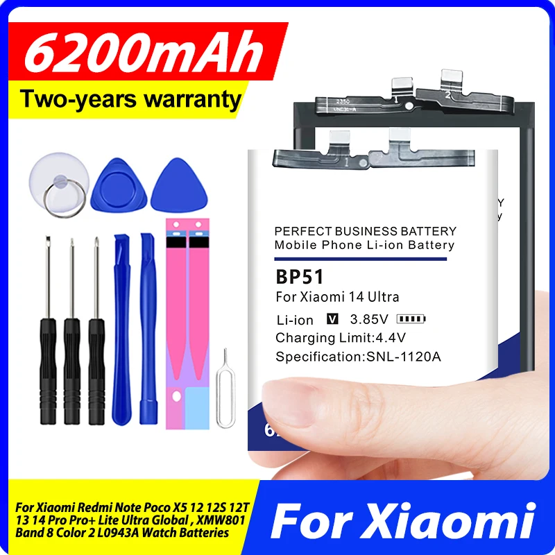 

Battery For Xiaomi Redmi Note Poco X5 12 13 14 12S 12T Pro Pro+ Lite Ultra Global，XMW801 Band 8 Color 2 L0943A Watch Batteries
