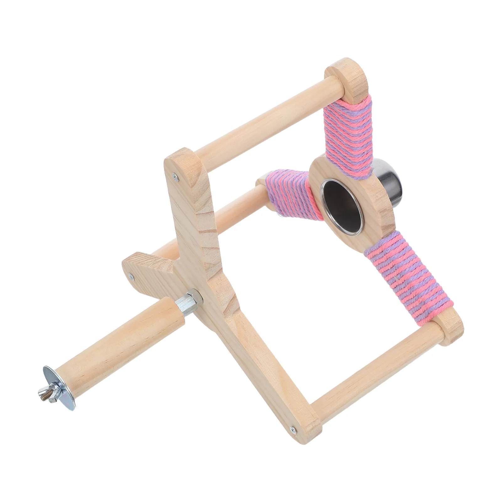 Perchoir Rotatif Interactif pour Oiseaux, Support en Bois pour Cage, Enrichissement et Gamelle d'Alimentation pour Cockatiels, Conures, Parakeets