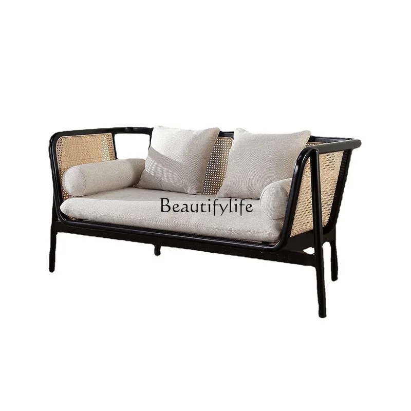 

Nordic solid wood rattan sofa small apartment modern simple rattan art furniture homestay creative rattan chair