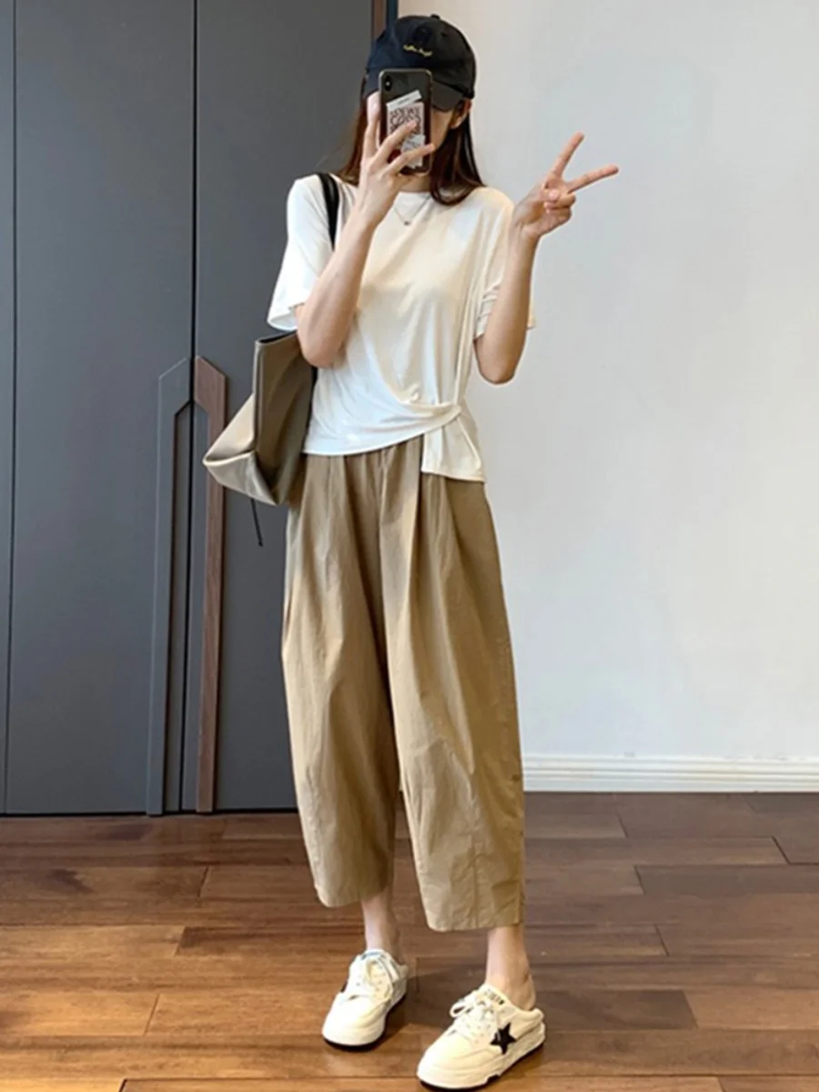 Slim Women's Summer New Arrival Wide Leg Carrot Pants Loose Eighteen Old Dad Pants Commute Style Korean Version Casual Trousers