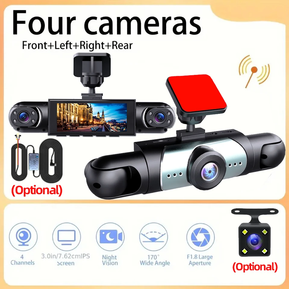 

4 Channel Dash Cam Mini Driving Recorder 1080P Video Recorder with Night Vision Parking Surveillance Car DVR Camera
