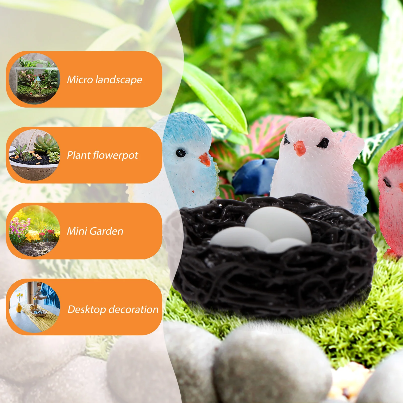 

1Set Cartoon Bird Ornament Resin Bird Nest Egg Garden Decor Mini Animals Outdoor Micro Garden Decoration Mini Resin Animals