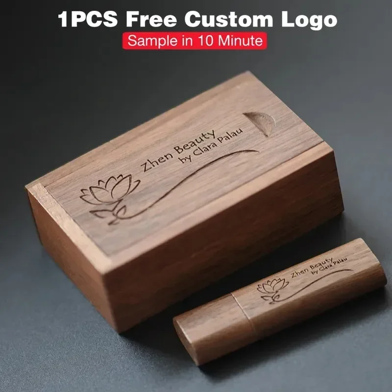 Custom Made Free LOGO Pendrive 64GB Wooden + Box USB Flash Drive 32GB Photography Gift U Disk 16GB Volume Sales Memory Stick 8GB