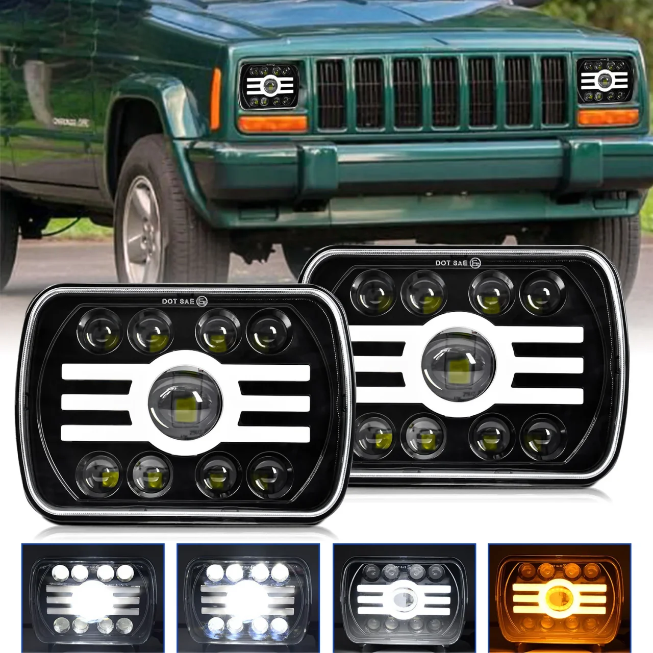 

7 Inch LED Square Headlight 220W Lens Super Bruight Headlamp for Wrangler Jeep Harley 25000LM DRL Turn Signa Headlight 9-32V