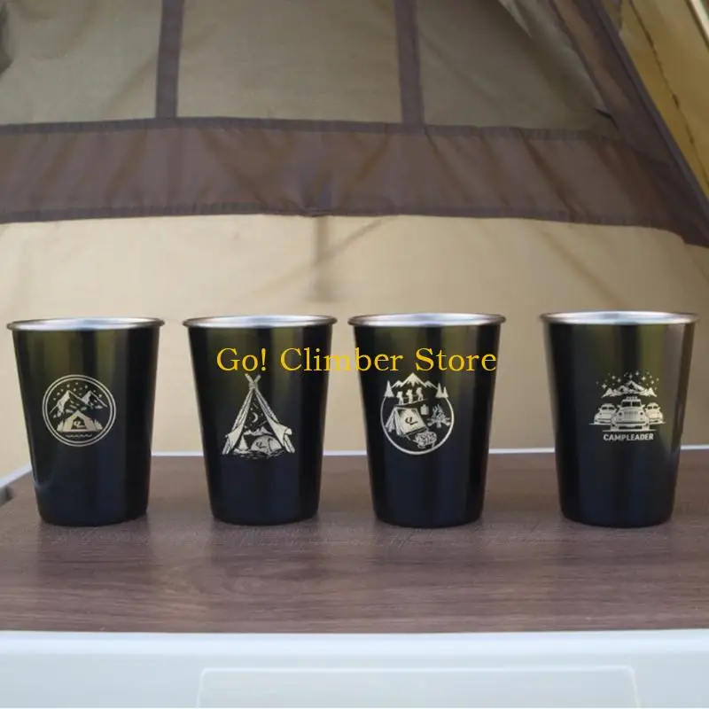 Q84C 4 Pieces 350ml Stainless Steel Outdoor Camping Tumbler Cup with Drawstring Storage Bag Travel Stackable Drinking