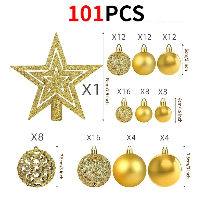 101PCS Christmas Ball Star 6cm /3cm Plastic Hollow matte Christmas Ball Ornaments christmas tree decorations for  Xmas Party