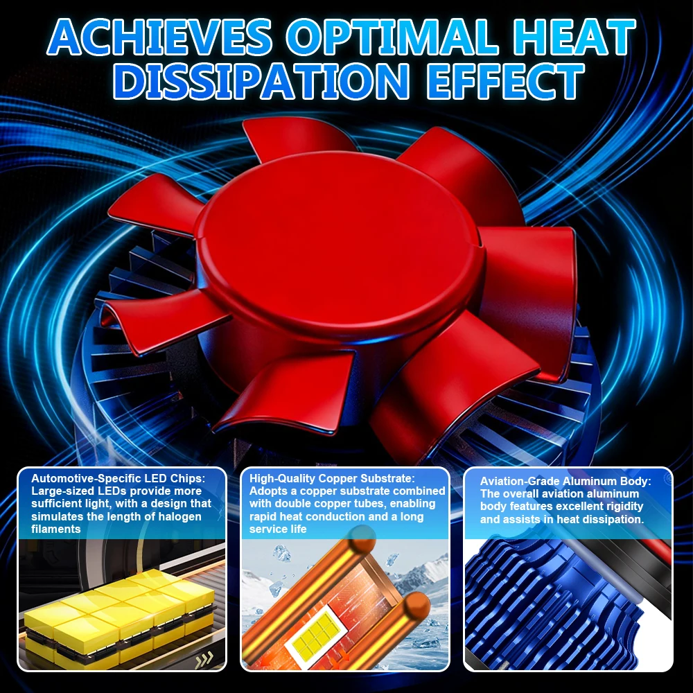 H7 LED H11 H4 Hi/Lo H11 9005 9006 H1 مصابيح السيارة الأمامية 6000K HB3 HB4 Canbus DRL أضواء السيارة 50000LM 200W 12V مع مروحة تربو