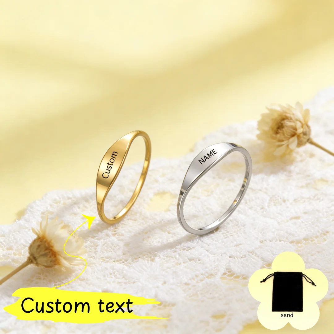 Customized Name Text Minimalist Women's Ring Stainless Steel Personalized Minimalist Name Anniversary Jewelry Gift