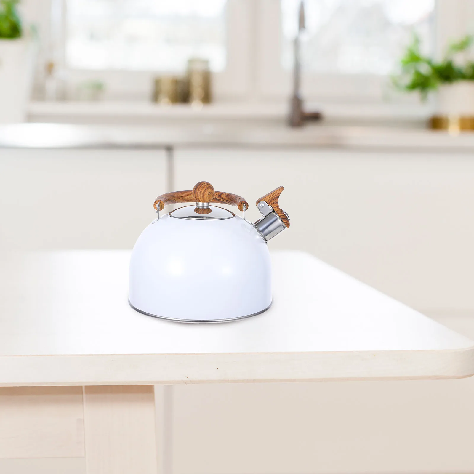

1Pc White Home Water Kettle Whistle Kettle 2.5L Boiling Kitchen Teakettle with Heat Resistant Handle