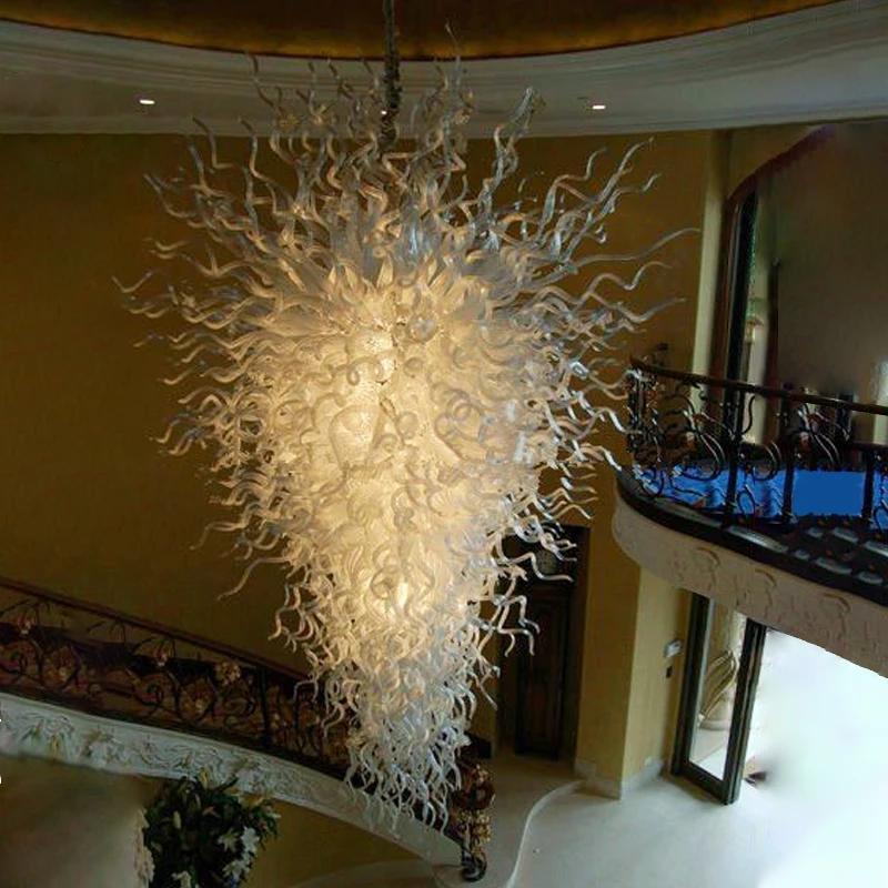 

Hand Blown White Glass Chandelier Foyer Living Room Stair Art Decorative Pendant Lamp Interior Light Fixtures