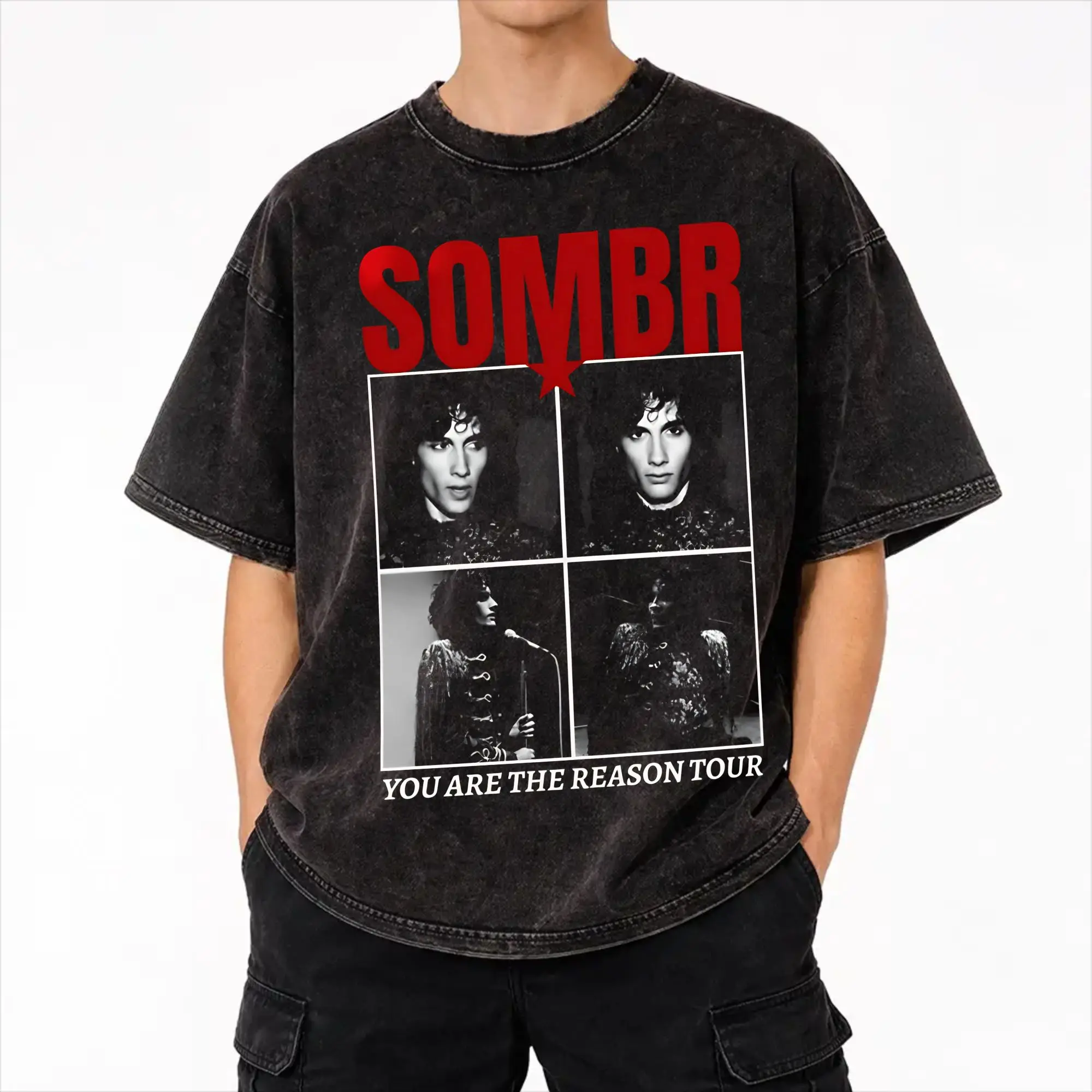 Sombr Youare The Reason World Tour 2026-2027 Washed T Shirt Streetwear Hip Hop Vintage T-Shirt  Tees Tops for Men Women