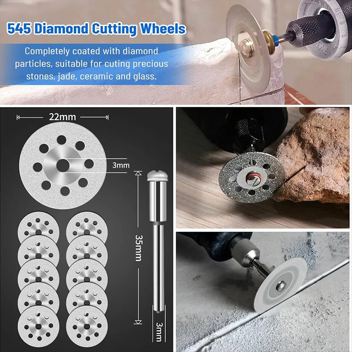 مجموعة عجلات القطع لأداة دوارة، شفرات منشار دائري HSS، أقراص قطع الراتنج، 545 عجلات قطع الماس