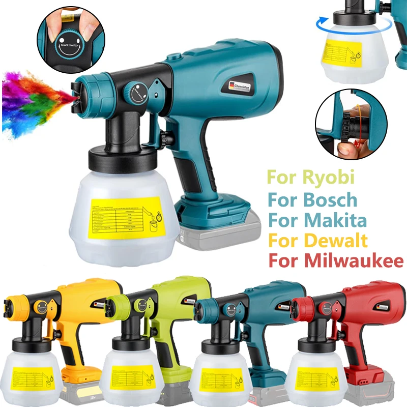 

Cordless Electric Spray Gun 800ML For Makita/Dewalt/Bosch/Milwaukee/Ryobi 18V Battery with 3 Spray Patterns for Furniture Walls