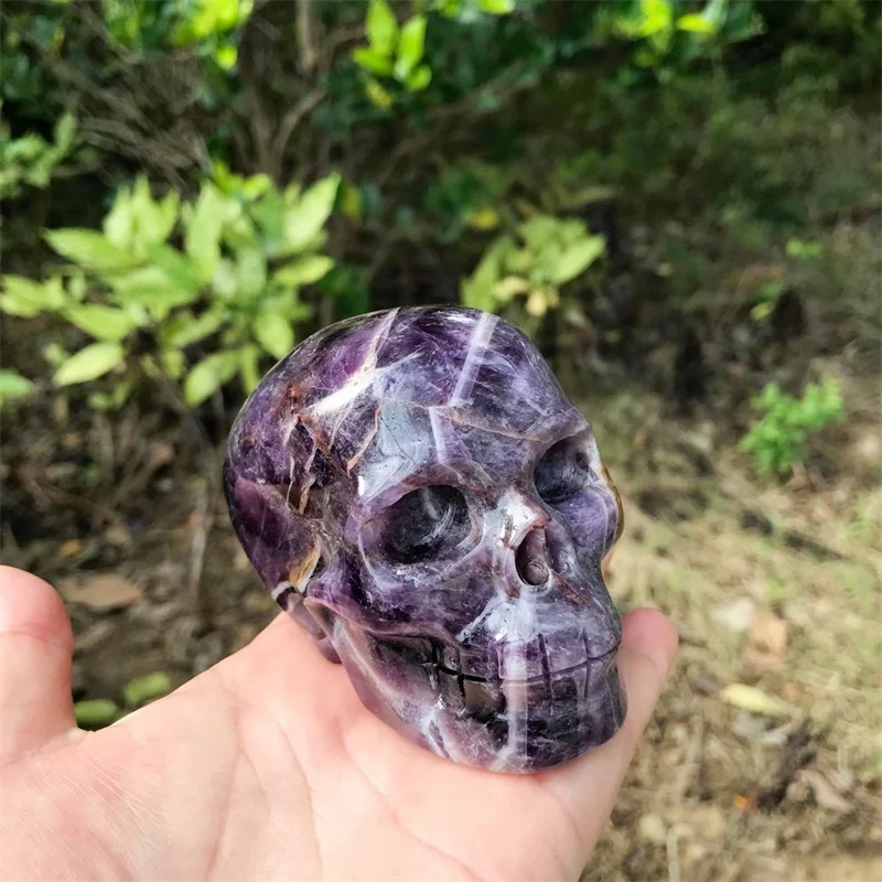 

8.5CM Natural Dream Amethyst Skull Handmade Carved Powerful Statue For Home Decoration Gift 1pcs