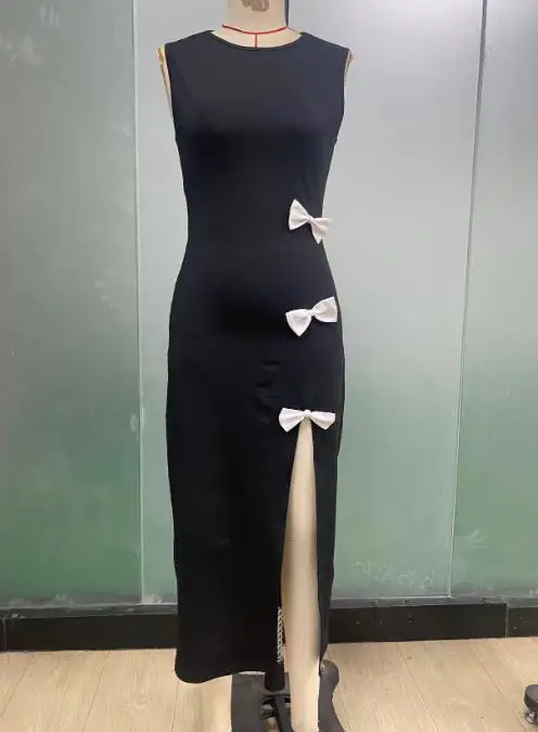 

Women's Summer Temperament Slim Dress with Butterfly Knot Dress 2025 Female High Waist Sleeveless Black Fashion Sexy Dresses