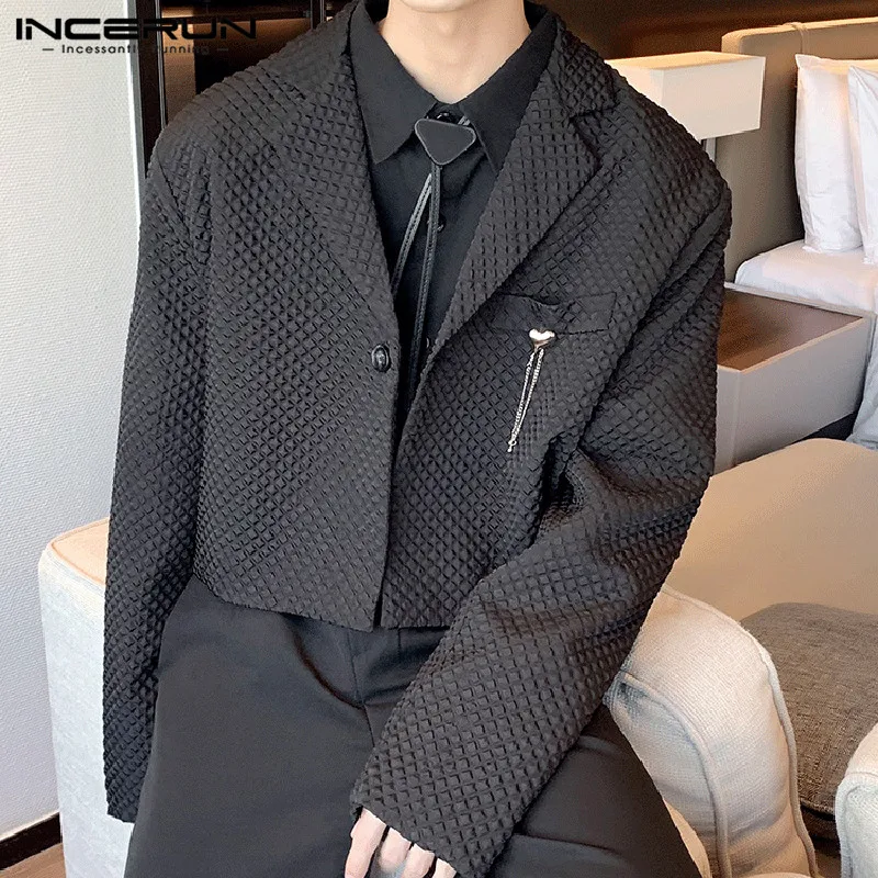 Fashion Casual Tops INCERUN Korean Style Men Textured Short Suits Party Hot Sale Male Loose Solid Color All-match Blazer S-5XL