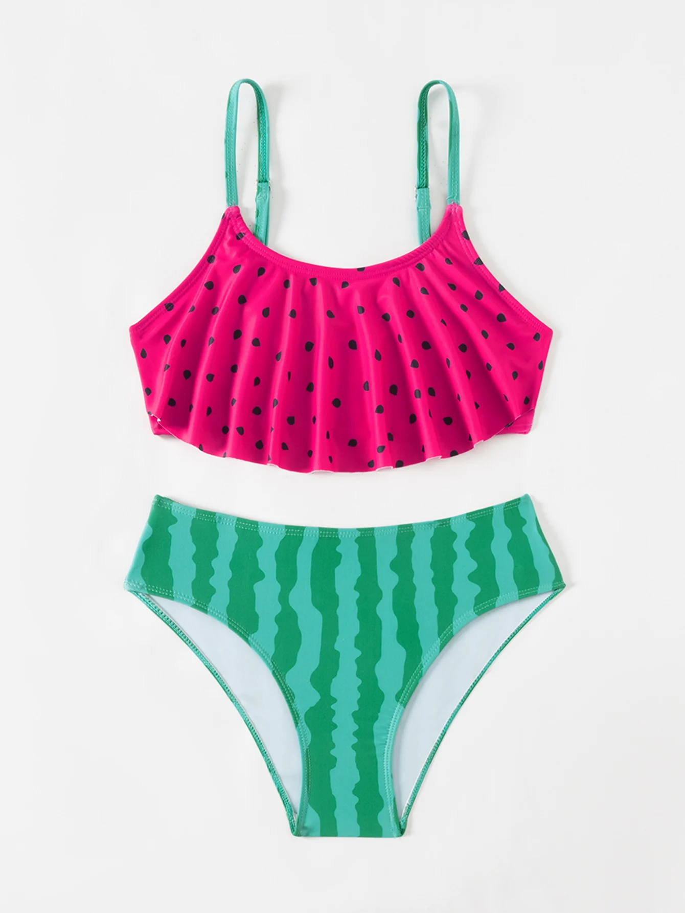 Ruffle Watermelon Print Girls Kids Swimwear Swimsuit Summer Beach Cute Girls Kids Bikini Set Outdoor Children Swimming Suit view 2
