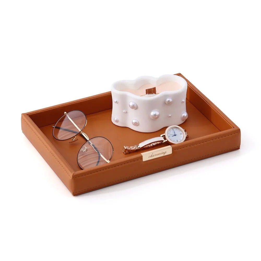 Прочный скандинавский настольный поднос для хранения, квадратная элегантная корзина для хранения косметики, кожаный многофункциональный поднос для гостиной