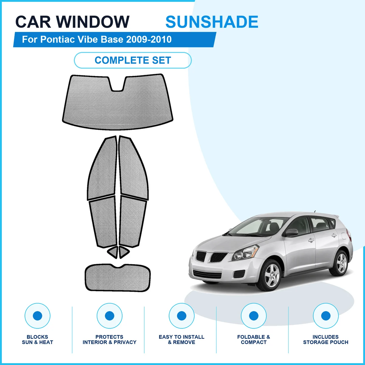 For Pontiac Vibe Base 2009-2010 Custom Full Set Window Sunshades Aluminum Foil Suction Cup Anti UV Privacy