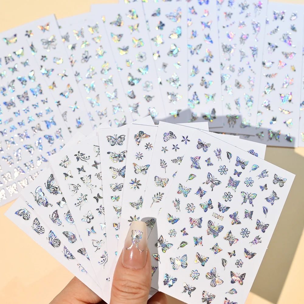 

Multi-Style 3D Holographic Butterfly Nail Art Sticker Colorful Butterfly Decals Self-Adhesive Slider Wraps For Nail Decoration