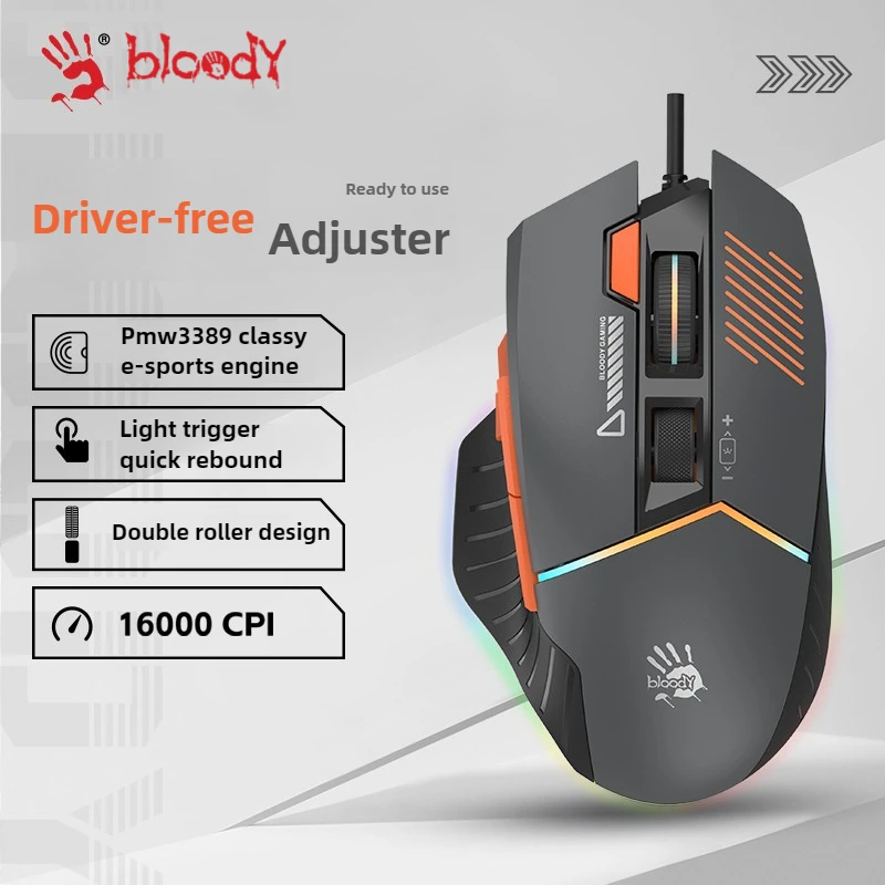 A4Tech Bloody ES52 Pro Mouse Wired Single Model PMW3389 16000dpi RGB Backlight E-sports Assistant Mouse Pc Laptop Accessories