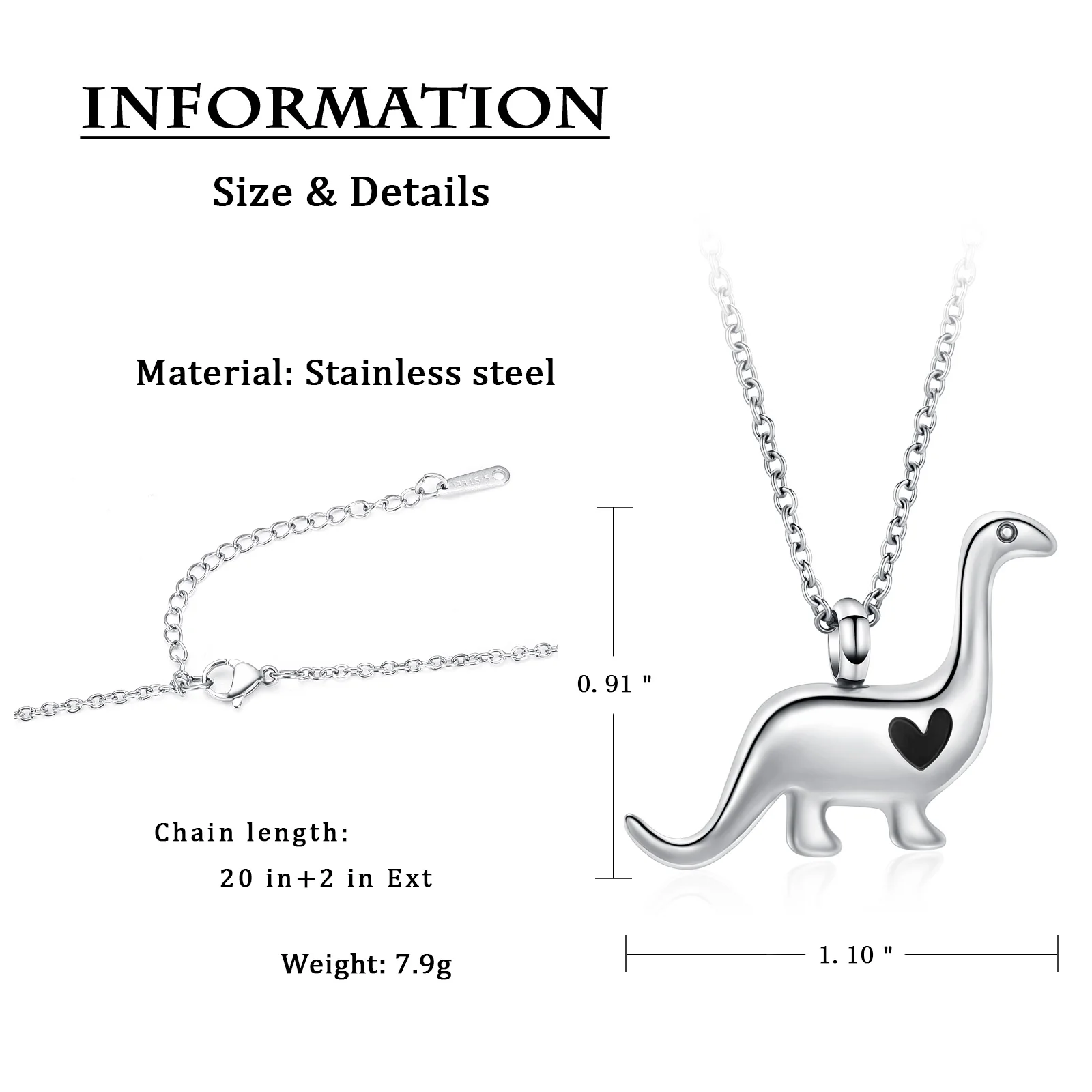 Cremation Jewelry for Ashes for Women Men Urn Necklace Personality Dinosaur Pendant Keepsake Human Pet Memorial Gift