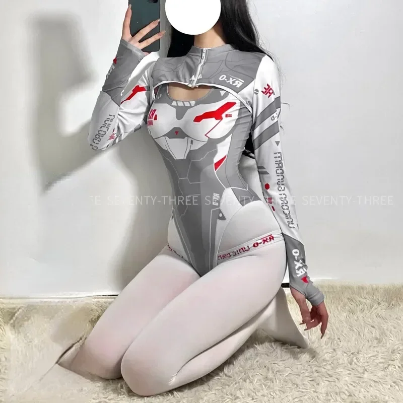 Game Anime Girls Women Cyber Mechanical Fashion Cosplay Grey Sukumizu  Long Sleeved Costumes Swimwear Sport Lingerie Bodysuit