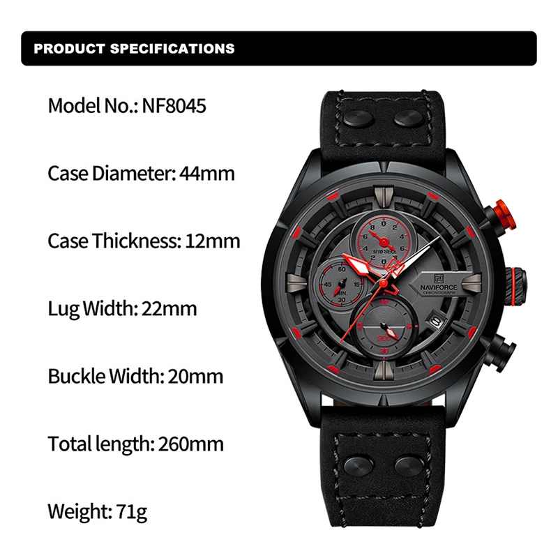 Casual Wild NAVIFORCE Men\'s Wristwatch Boyfriend Gift Sports Quartz Calendar Chronograph Male Waterproof Fashion Leather Watches