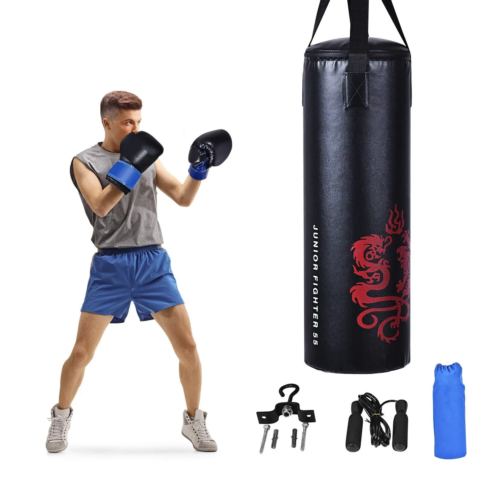 ERGOMASTER 5 PCS Kids Punching Bag Set Heavy Boxing Hanging Punching Set w/ Boxing Gloves