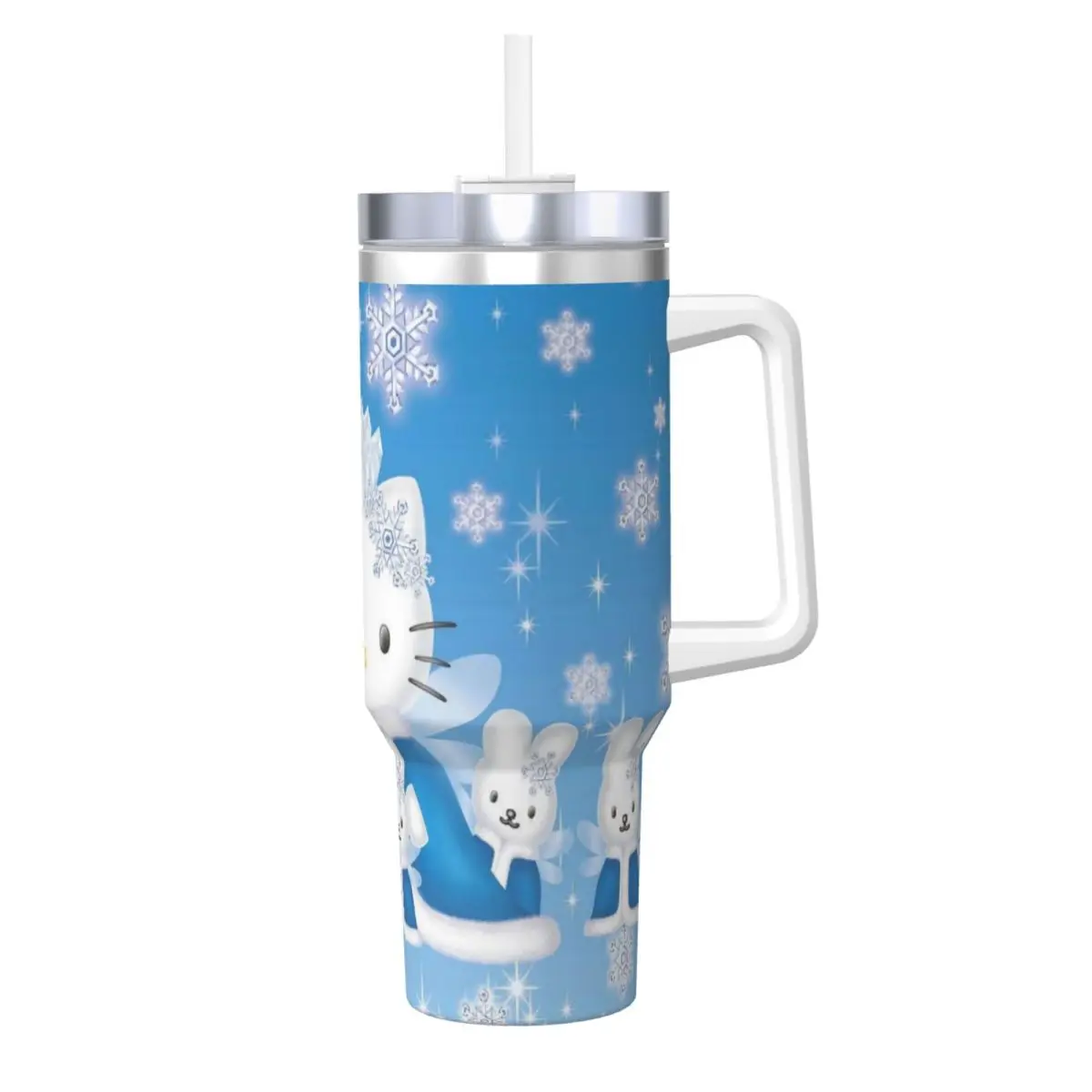 

Hello Kitty In White Snow Tumbler Hot Drinks Water Bottle Leakproof Stainless Steel Coffee Mug Custom Camping Car Mugs