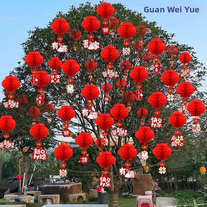 

Wedding New Small Paper Lantern Hanging Decoration Red Beehive Rural Courtyard Wedding Tree Top Decorative Supplies