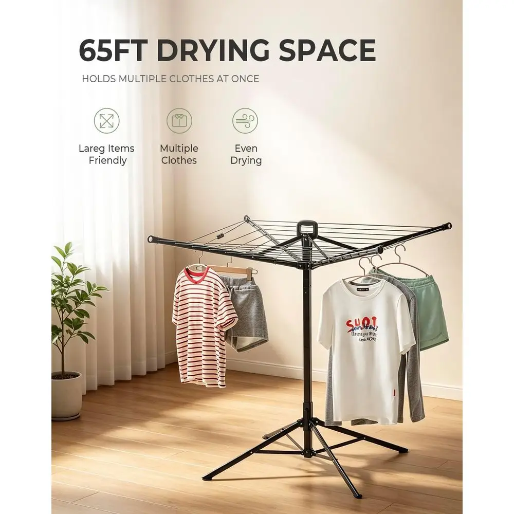 Outdoor 65 Umbrella Clothes Drying Rack with Push-Pull Handle, Foldable for Balcony, Patio, and Backyard, Space-Saving Air Dryer
